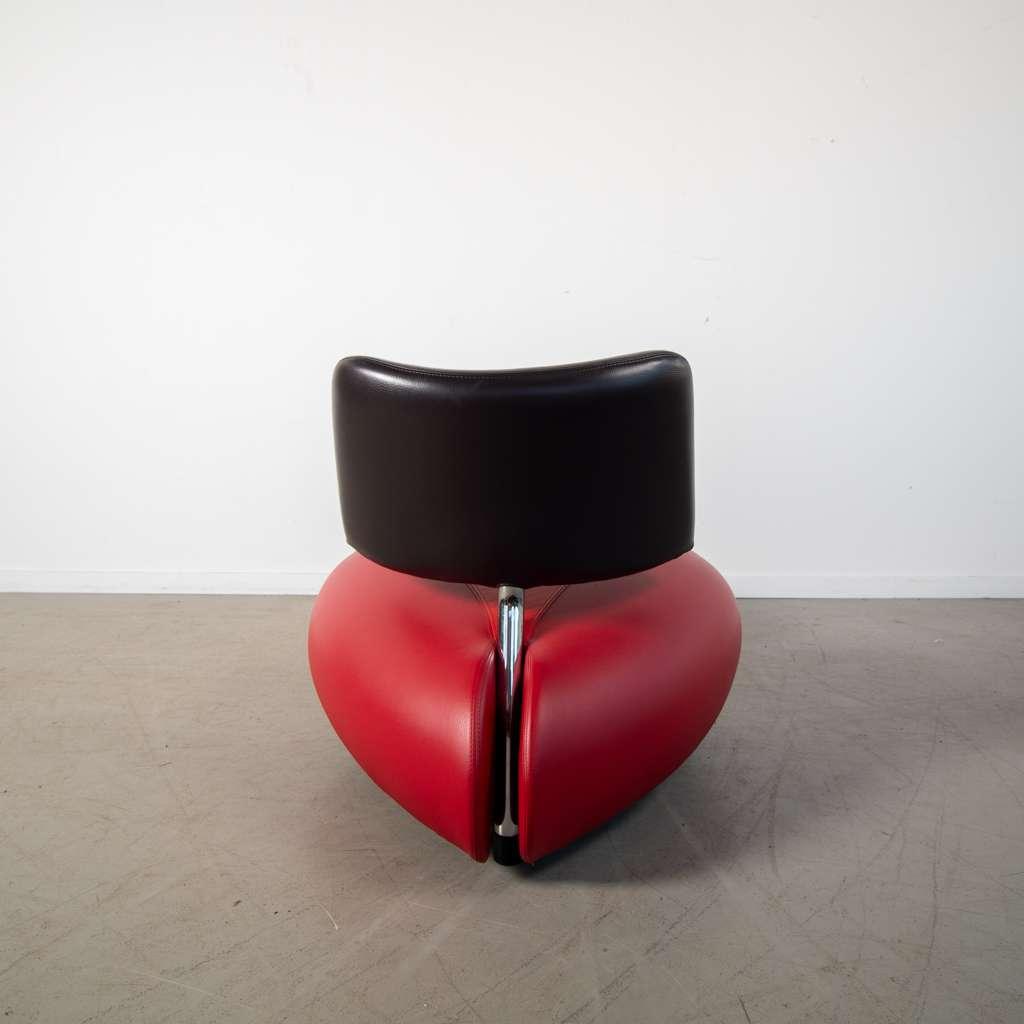 1x Leolux Pallone Fauteuil + Hocker Rood/oranje/zwart, Niet ingevuld, Niet ingevuld, Ophalen of Verzenden, Zo goed als nieuw