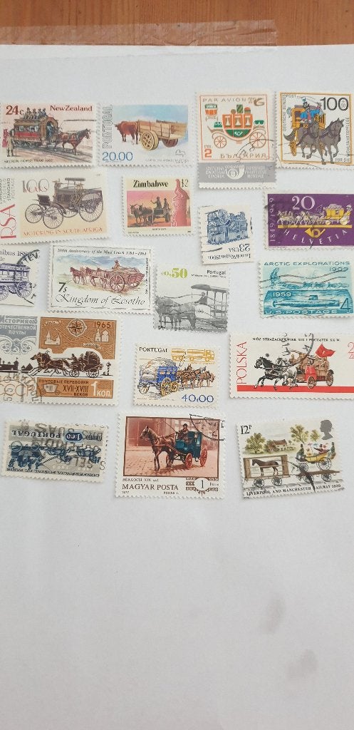 6206 diverse zegels met paard en wagen koetsen, Verzenden