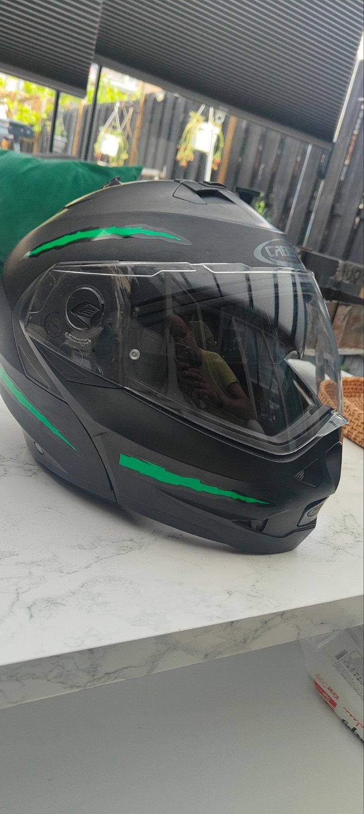 Caberg Systeemhelm Zwart/Groen, Motoren, Ophalen of Verzenden