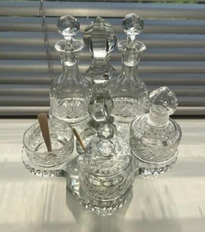 Antiek kristallen olie en azijn stel - 1880 – 1900, Antiek en Kunst, Antiek | Glas en Kristal, Ophalen