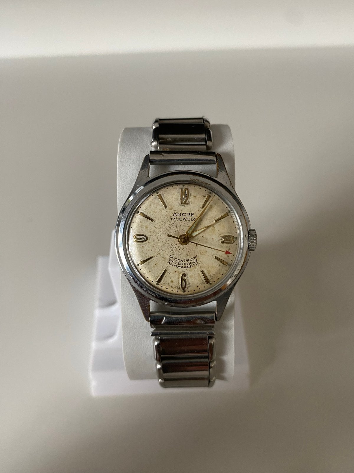Vintage Ancre 17 Jewels Polshorloge - Roestvrij Staal, Ophalen of Verzenden, Gebruikt