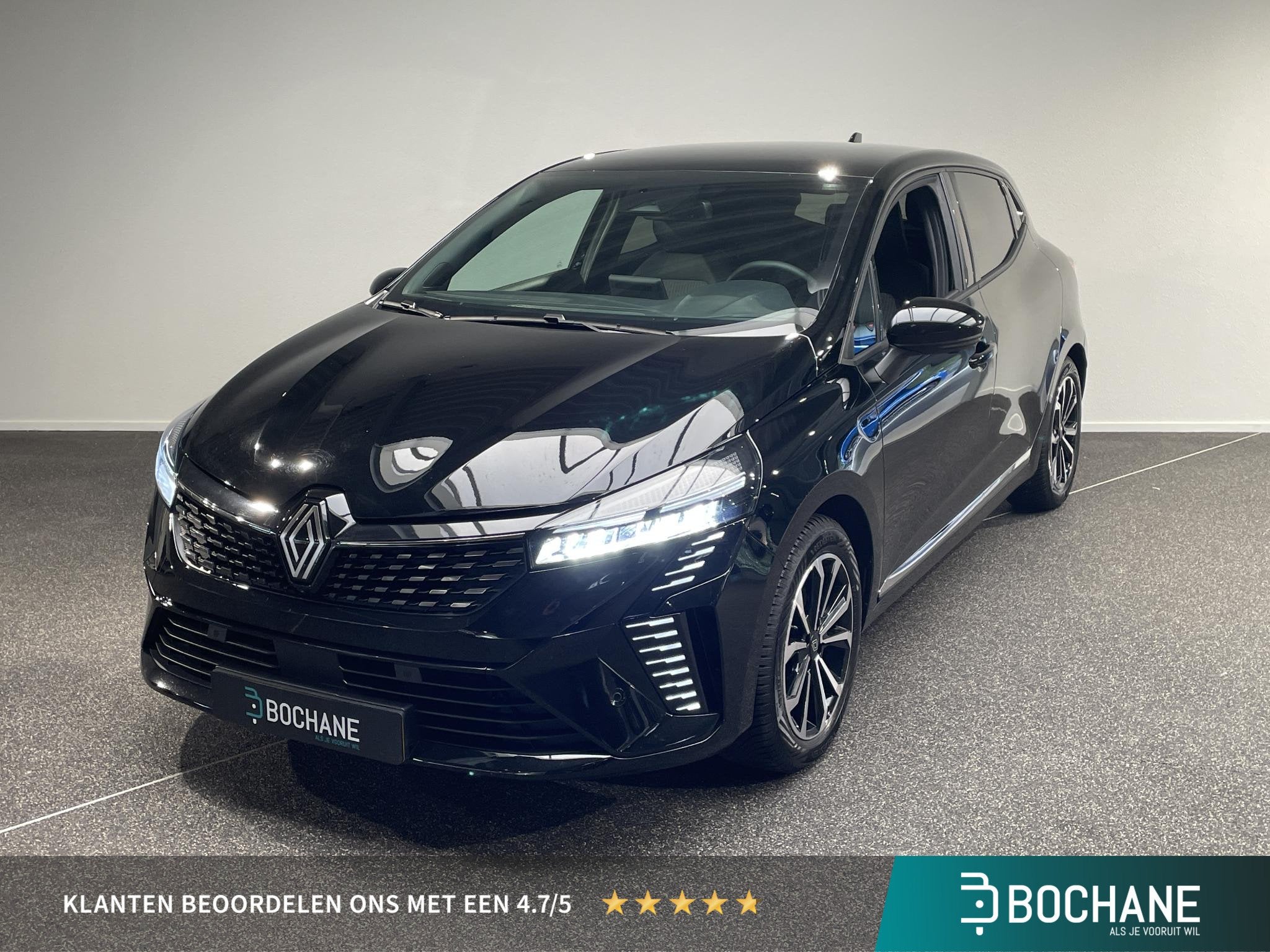 Renault Clio 1.6 E-Tech Full Hybrid 145 techno | 360° Camer, Gebruikt, Met garantie (alle), Leder en Stof, Zwart