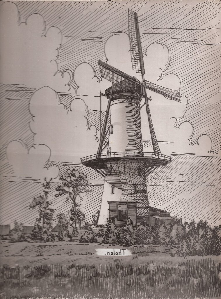 Tholen Molen tekening Sievers ca. 1948, Ophalen of Verzenden, Tekening, Pentekening, Handgemaakt