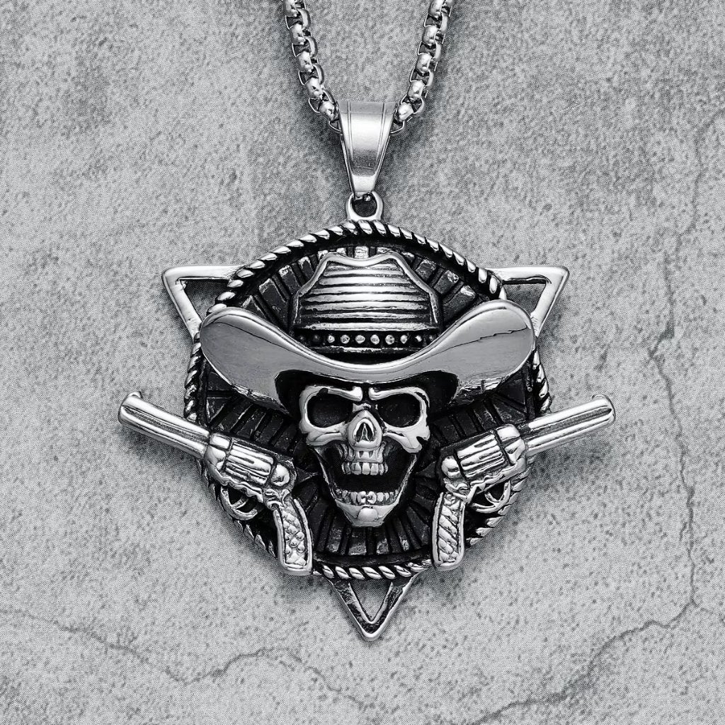 Cowboy doodshoofd western ketting voor mannen, Sieraden, Tassen en Uiterlijk, Verzenden, Nieuw, Zilver, Overige materialen