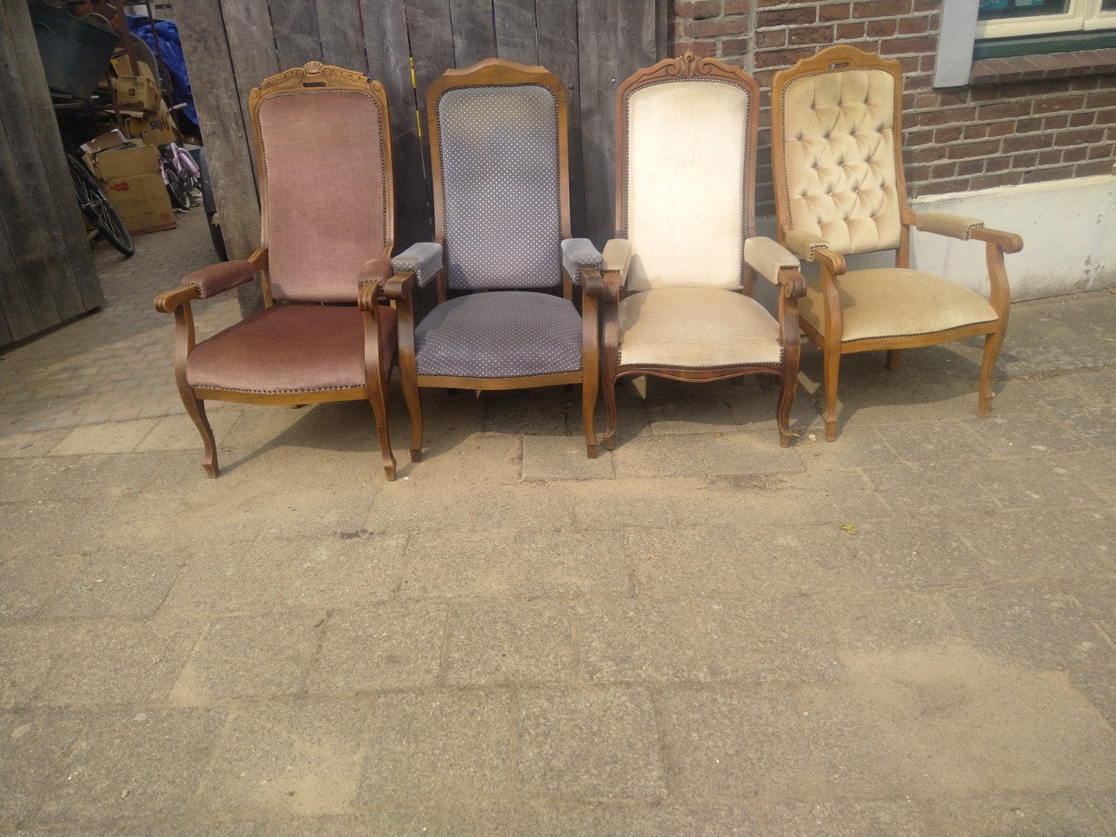 Set van 4 Antieke Fauteuils - Diverse Stoffen, Ophalen