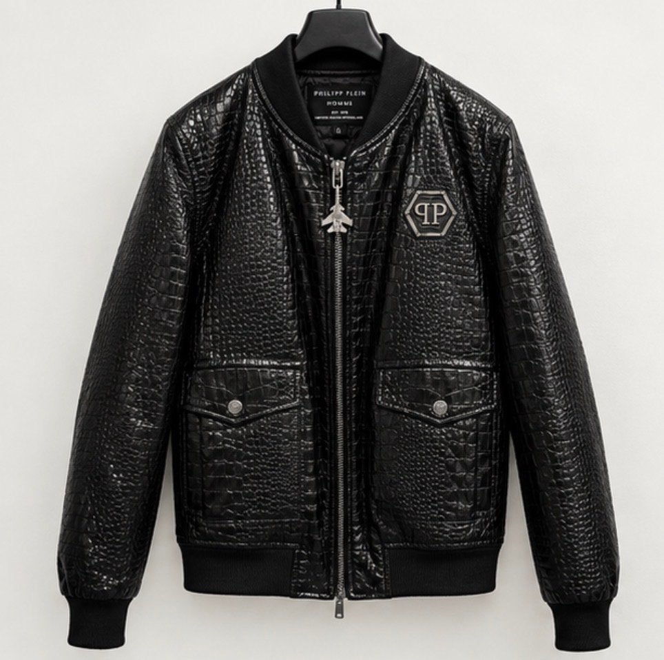 PHILIPP PLEIN jacket bomber Heren Zwart Python/Crocodile M/L, Ophalen of Verzenden, Zo goed als nieuw, Maat 52/54 (L), Zwart
