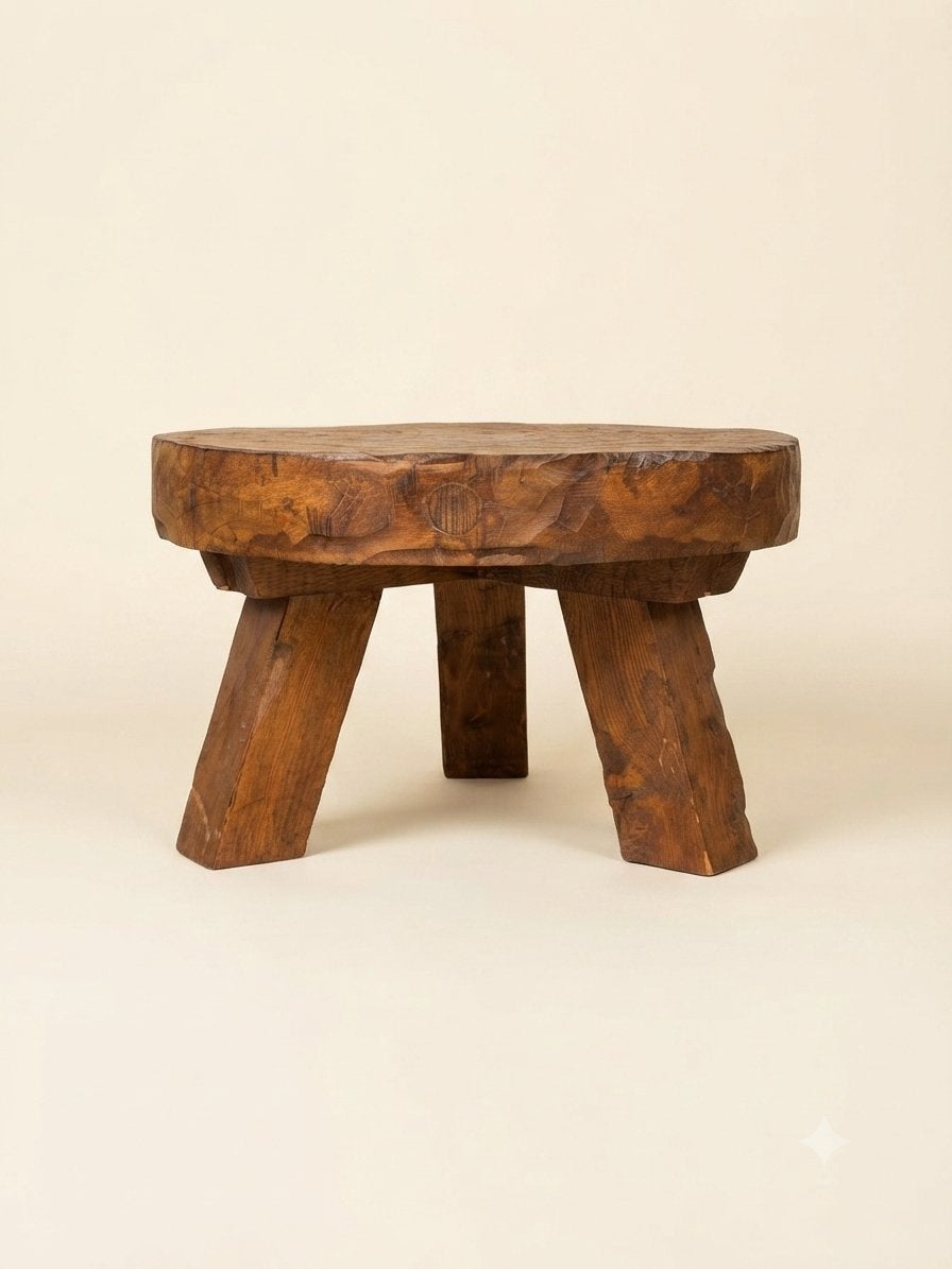 Brutalist eiken tafeltje / bijzettafel koffietafel hout rond, Huis en Inrichting, Tafels | Bijzettafels, Ophalen, Minder dan 55 cm