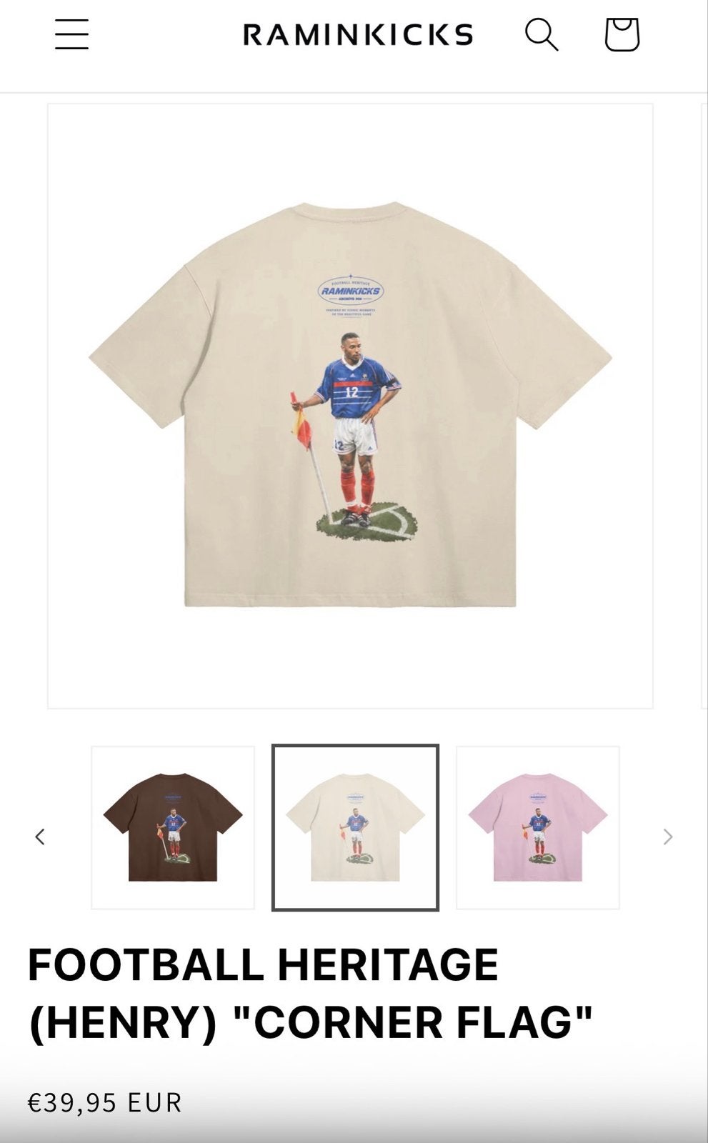 Raminkicks Football Heritage (Thierry Henry) T-shirt, Ophalen of Verzenden, Nieuw, Maat 52/54 (L), Beige