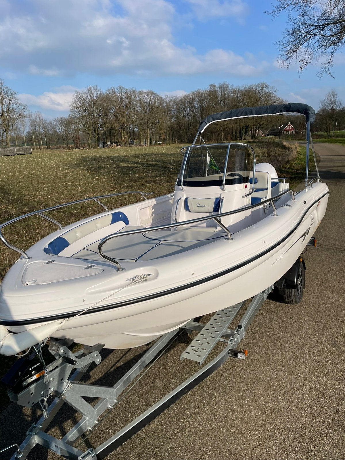 Ranieri Path-finder met 100pk buitenboord en trailer, Watersport en Boten, Ophalen, Overige merken, Gebruikt, Elektrische start