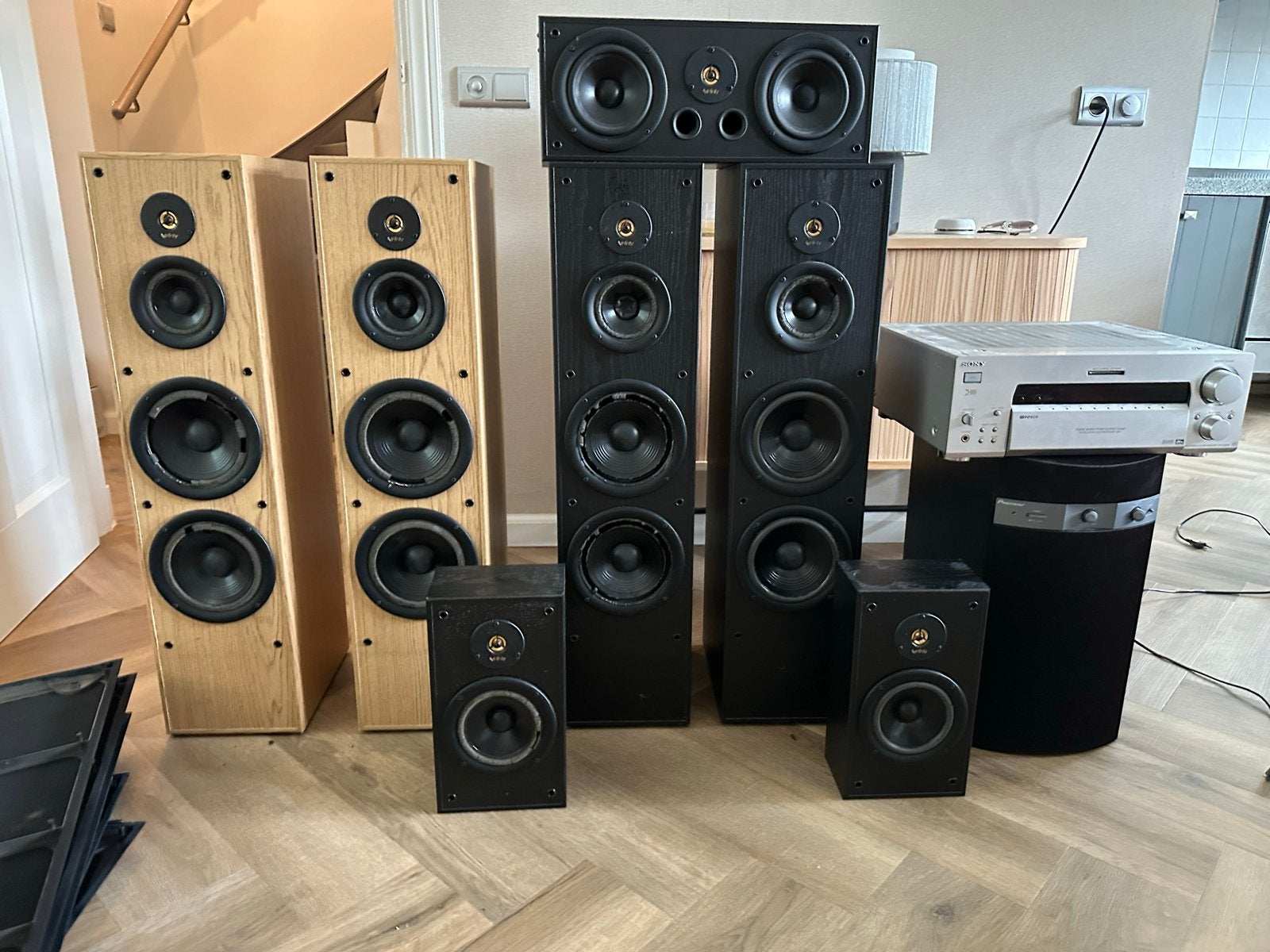 Infinity Reference Speakerset, Sony Receiver en Pioneer Sub, Gebruikt, Speakerset, Geschikt voor surround/home cinema, Ophalen