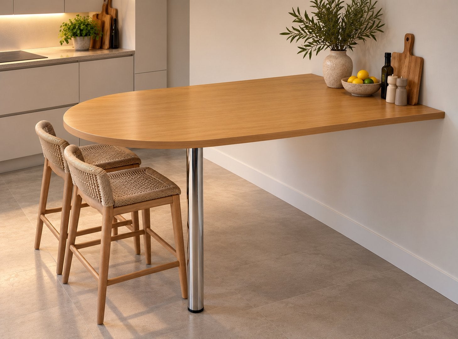 eiken tafelblad/werktafel/ bureau, RVS paal en bevestiging, Overige typen, Hout, Zo goed als nieuw, Ophalen