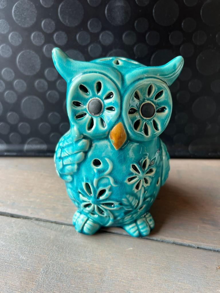 Uil geurbrander / wax melt brander blauw keramiek, Overige materialen, Zo goed als nieuw, Kandelaar, Verzenden