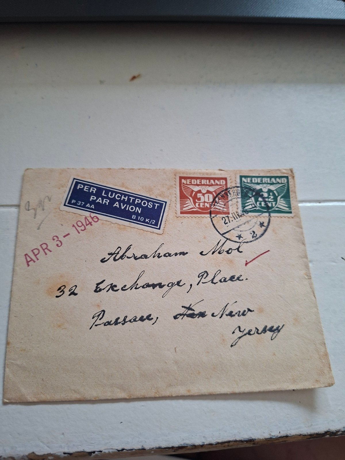 1946 Nederland postzegels 50 cent en 2,5 cent op brief, Postzegels en Munten, Ophalen of Verzenden, Na 1940, Gestempeld