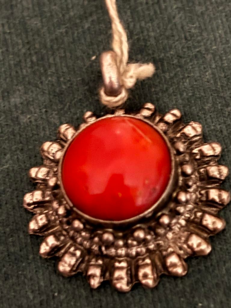 Zilveren hanger met bloedkoraal, Verzenden, Zo goed als nieuw, Zilver