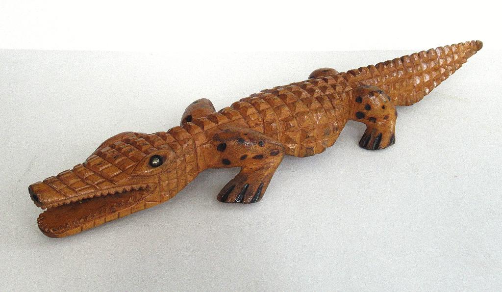 Krokodil Vintage Afrikaanse houten beeld, snijwerk., Ophalen of Verzenden