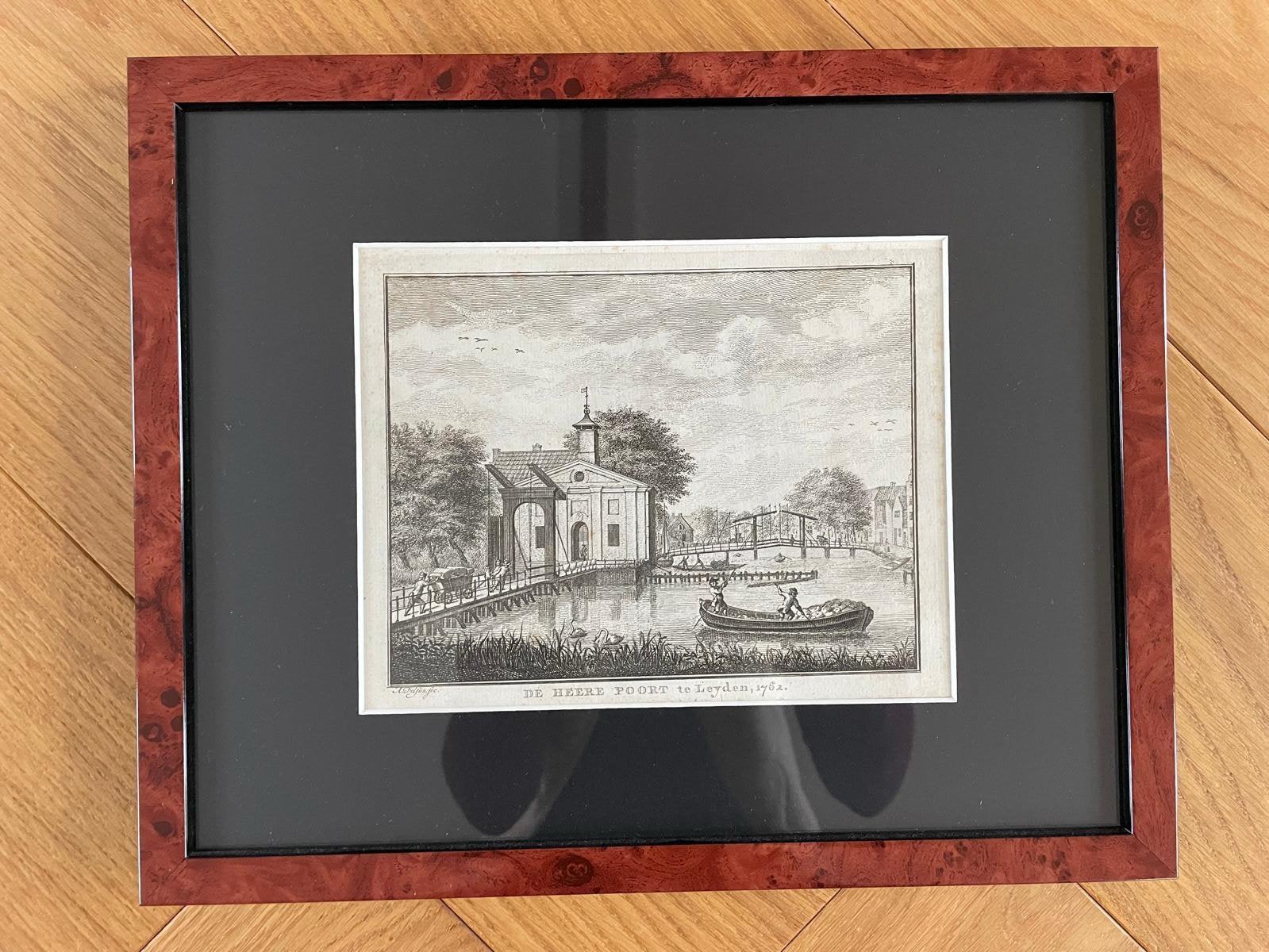 Kopergravure uit 1762 van de historische stad Leiden, Antiek en Kunst, Verzenden