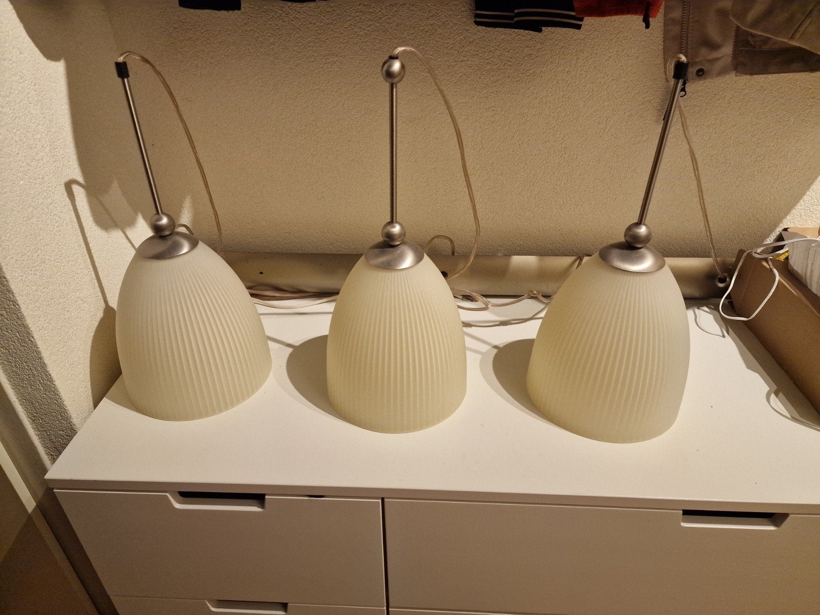 Dimbare Beige Glazen Hanglampen - Set van 3, Ophalen of Verzenden, Gebruikt, Glas