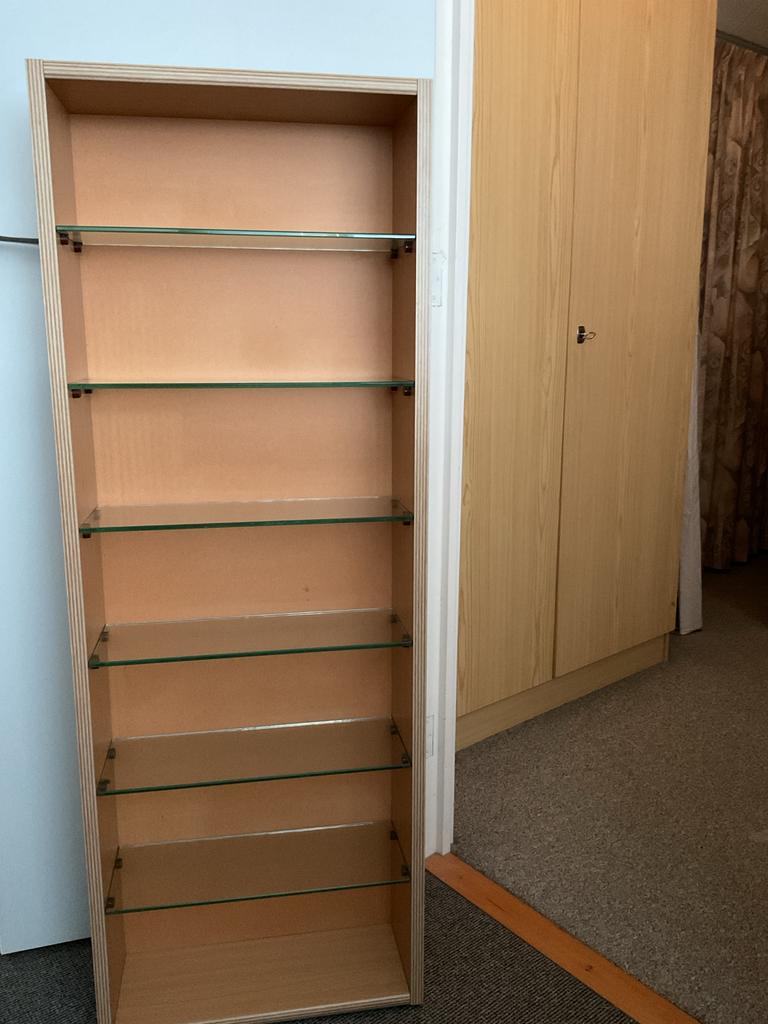 Beukenhouten CD kast met 6 glazen planken - Mooie staat, Ophalen, 75 tot 150 discs, Zo goed als nieuw, Cd's