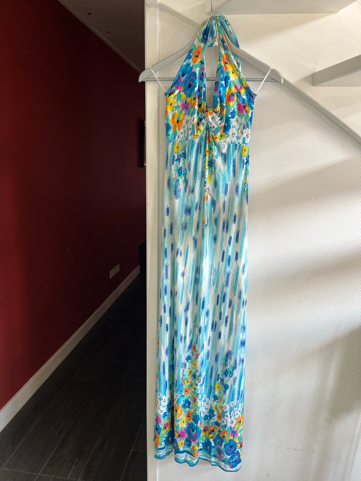 Bam-Bam Halter Maxi Jurk - Bloemenprint, Maat 38/40 (M), Meerkleurig, Ophalen of Verzenden, Zo goed als nieuw