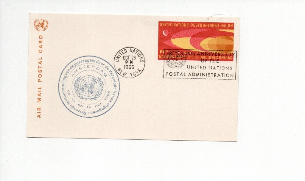 Luchtpostkaart VN 1966 - 21e Verjaardag VN, Ophalen of Verzenden, Briefkaart
