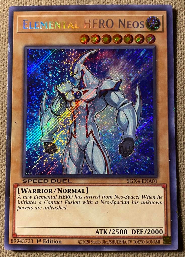 Yu-Gi-Oh! Elemental HERO Neos SGX4 1st Edition !, Ophalen of Verzenden, Gebruikt, Losse kaart, Foil