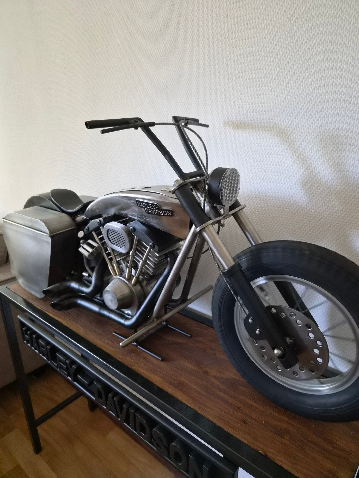 Unieke handgemaakte Harley Davidson model (1 meter), Ophalen, Zilver, Object, Handgemaakt