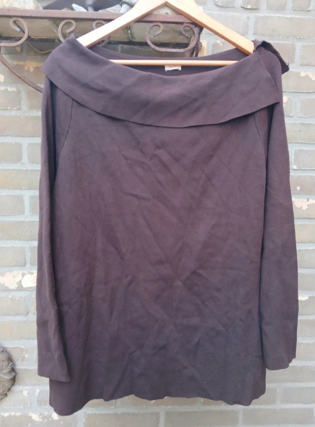 Heart off-shoulder trui XL/2XL, Bruin, Heart, Maat 46/48 (XL) of groter, Ophalen of Verzenden
