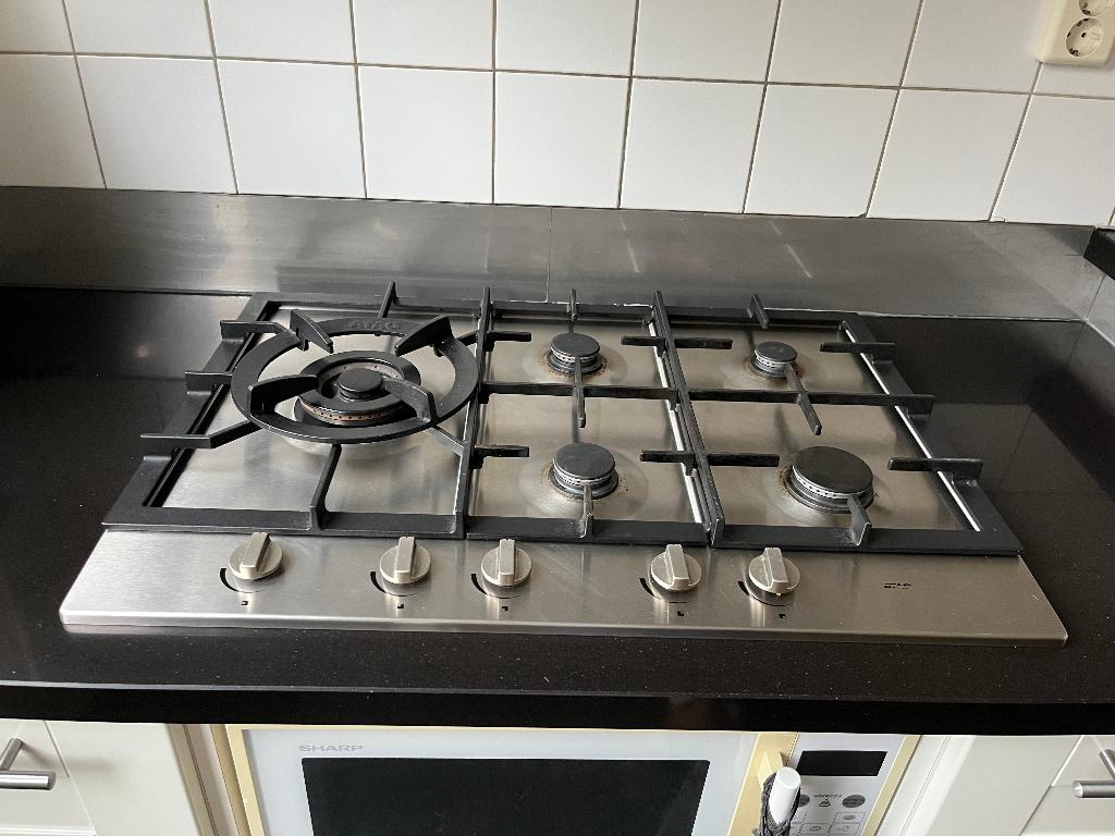 Gas kookplaat, rvs uitvoering, 5 kkozones, Ophalen, Gebruikt, Inbouw, Gas