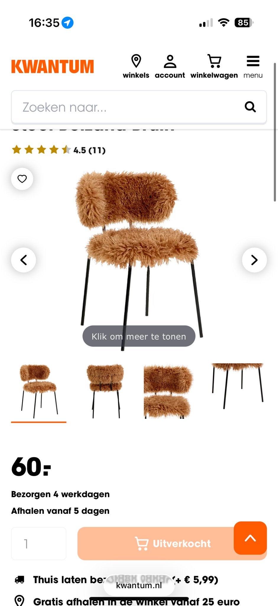 Eetkamerstoel Bolzana bruin kwantum x2, Bruin, Verzenden, Zo goed als nieuw, Eén