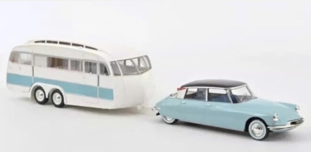 Citroen DS 19 1959 blauw & Caravan Henon 1/18 NOREV 181760, Verzenden, Nieuw, Auto, Norev