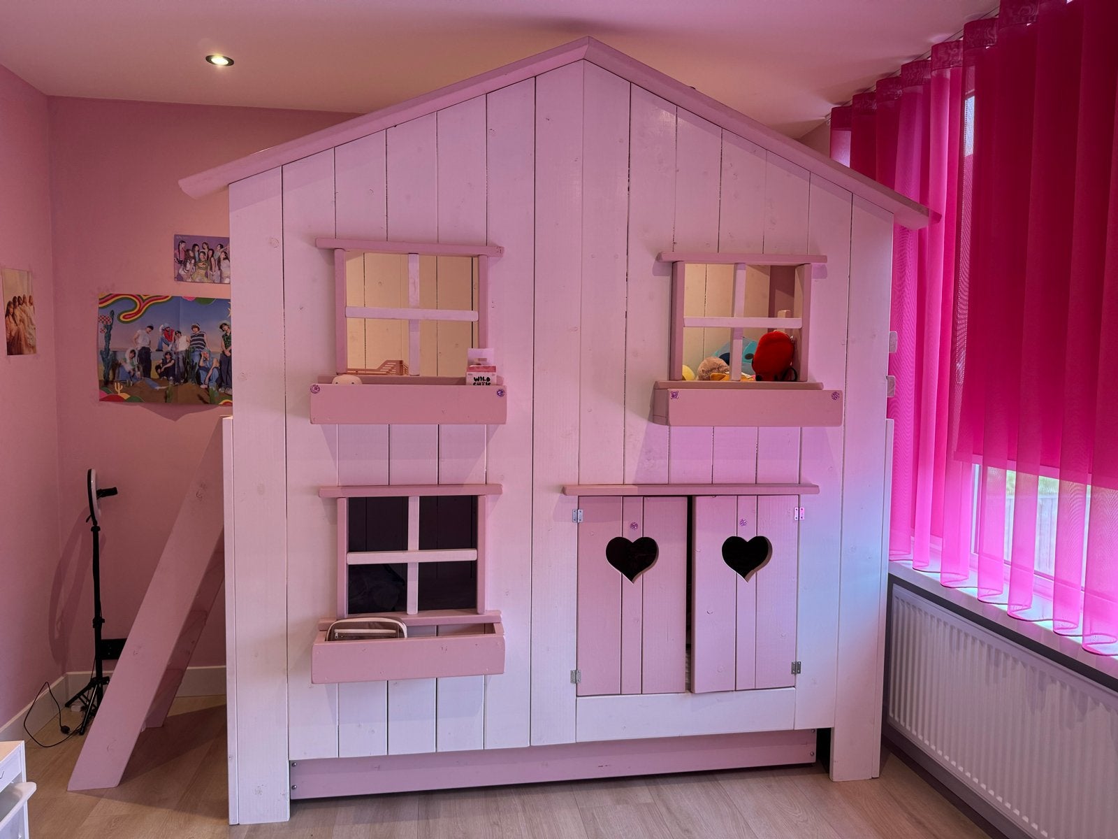 Luxe houten Prinsessen/huis/stapelbed nieuwwaarde €1400 zgan, Ophalen, Hoogslaper of Stapelbed, 180 cm of meer, 100 cm of meer