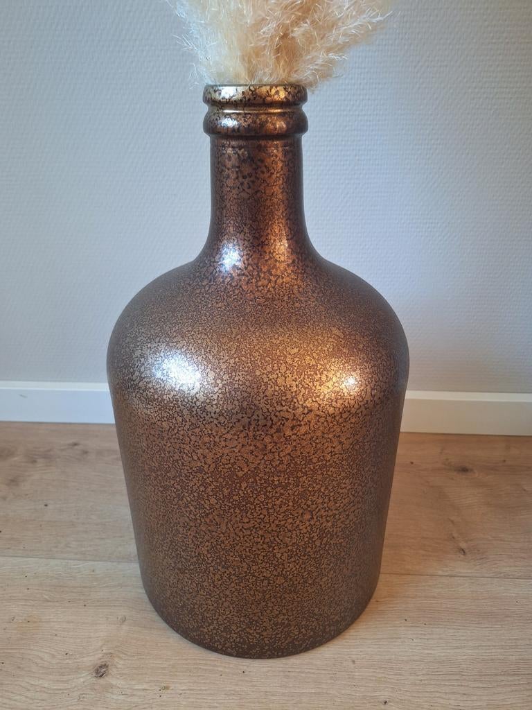 Grote bronzen vaas kruik bruin goud, Ophalen, Overige kleuren, 50 tot 75 cm, Glas