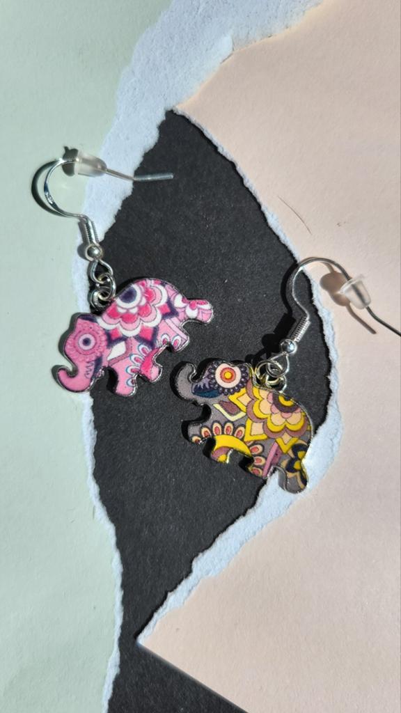 Kleurrijke olifanten oorbellen, Overige materialen, Hangers, Overige kleuren, Nieuw