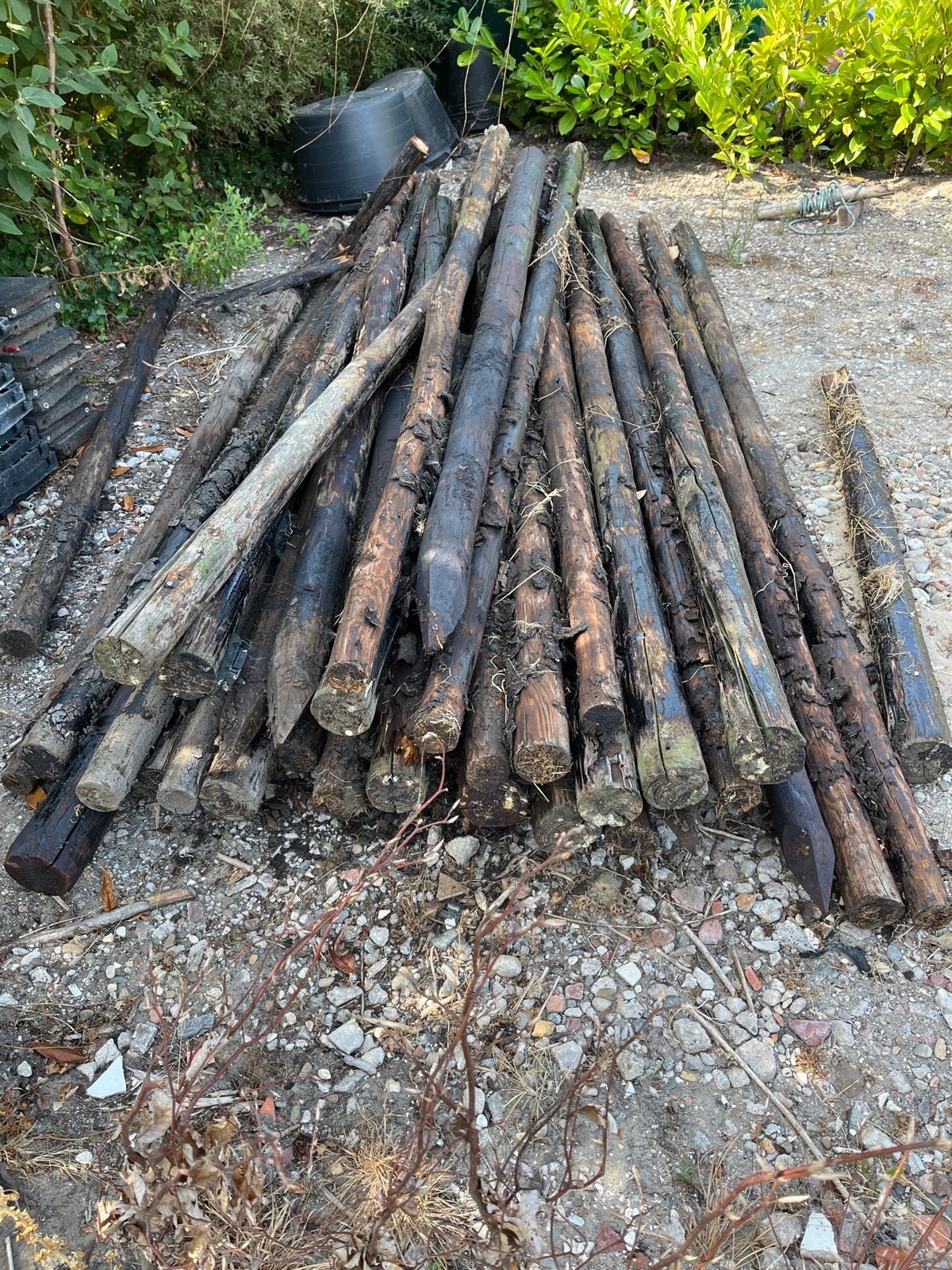 34 gebruikte gecreosoteerde palen in goede staat, Ophalen, Gebruikt, 250 cm of meer, Palen