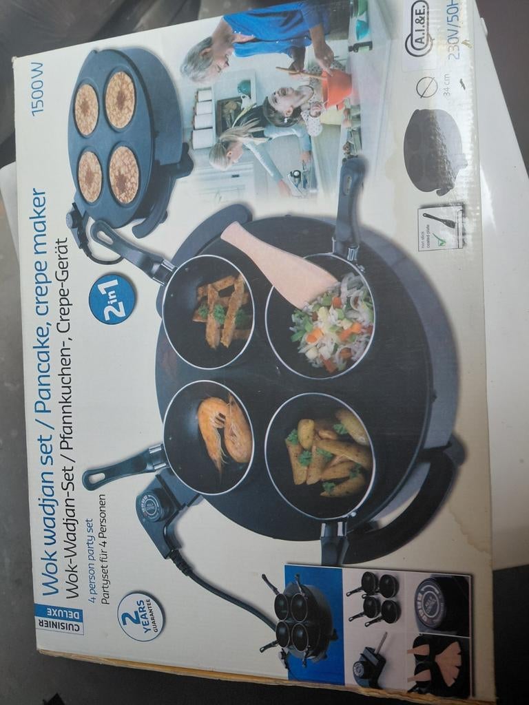 Cuisinier Deluxe 2-in-1 Wok/Crêpe Maker 1500W, Overige typen, Nieuw, Ophalen of Verzenden, Zwart