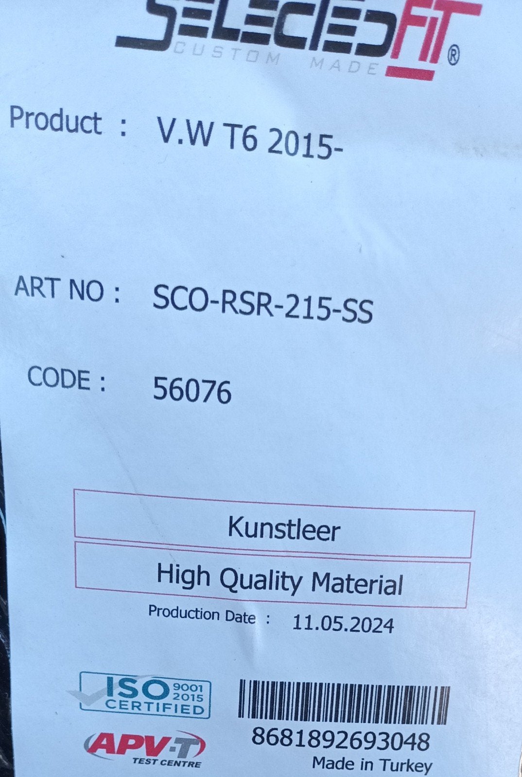 Stoelhoezen VW T6 2015- Kunstleer Schotse Ruit, Ophalen, Nieuw, Volkswagen