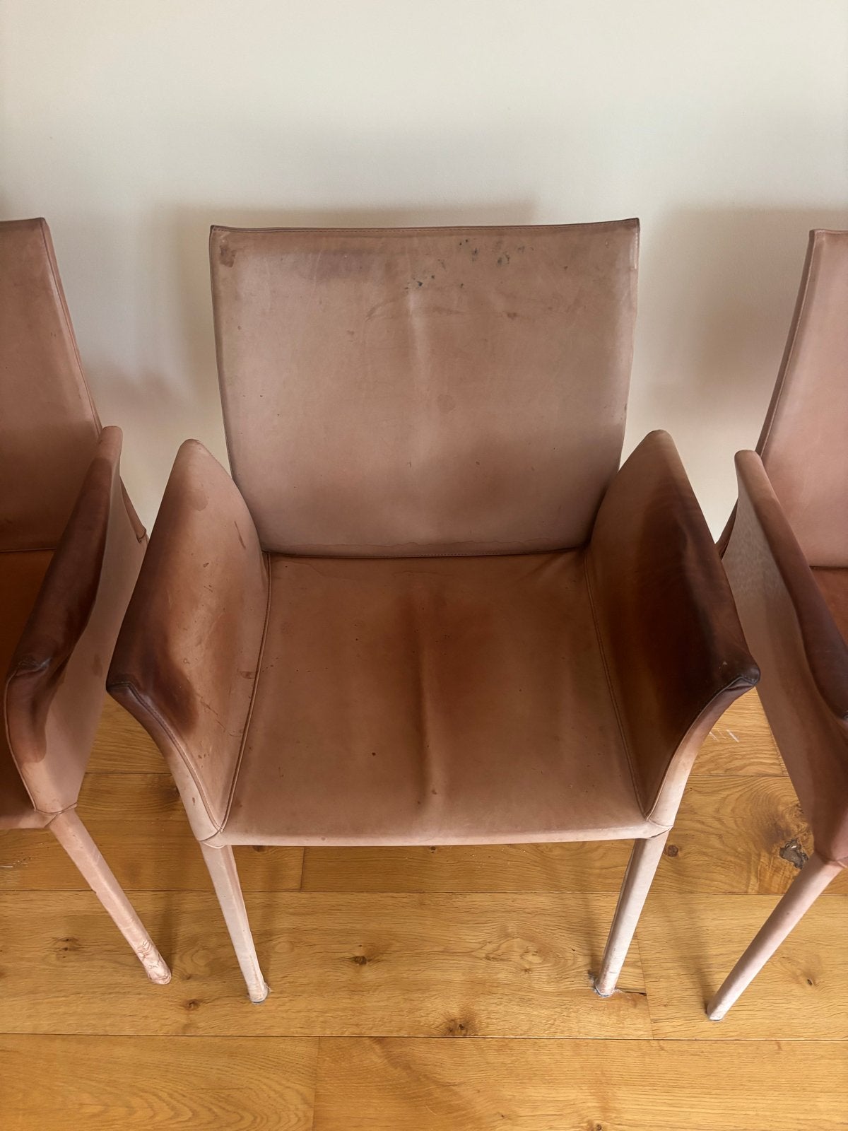 Zanotta Made in Italy Leren Stoelen - Set van 4, Ophalen, Gebruikt, Bruin, Leer