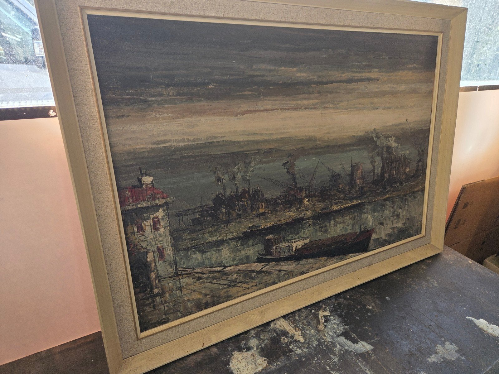 grote schilderij havenzicht, Ophalen of Verzenden
