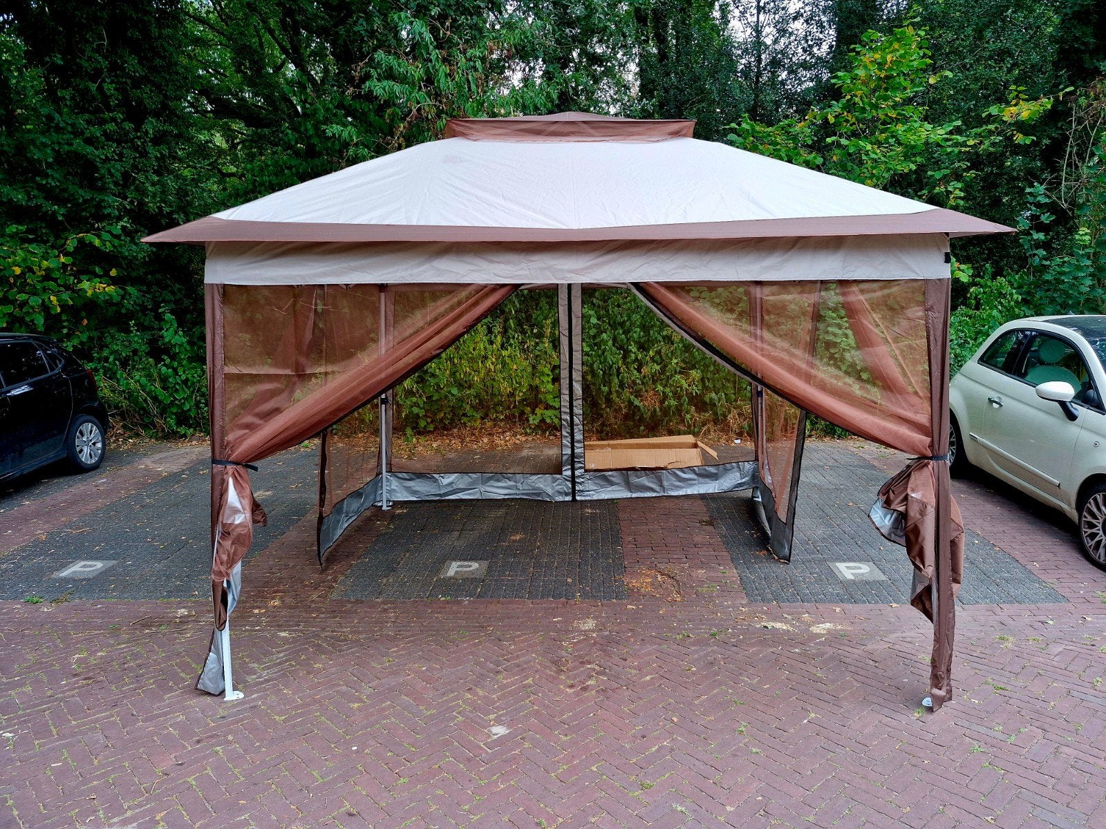 Pop up Partytent dubbel dak beige/bruin Nieuw, Ophalen, Opvouwbaar, Minder dan 4 meter, Nieuw