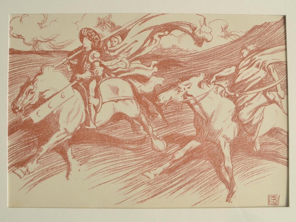Byam Shaw, 1898 - Ingelijste Lithografie, roodkrijt tekening, Antiek en Kunst, Kunst | Tekeningen en Foto's, Ophalen of Verzenden