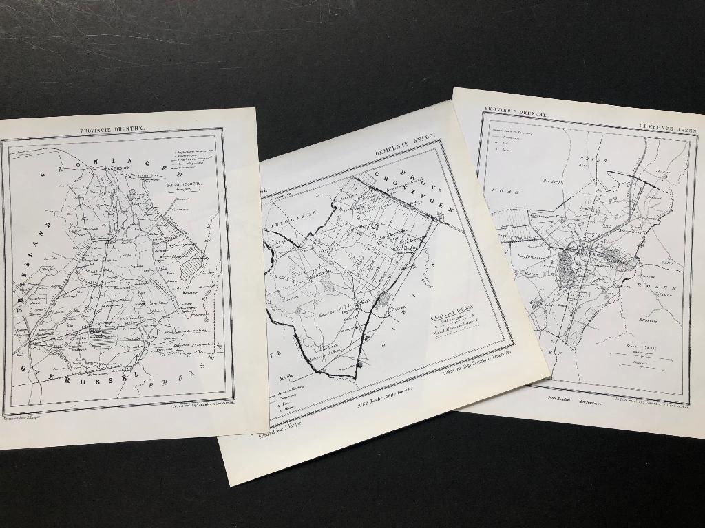 Gemeente kaarten van Drenthe. Anlo t/m Zweelo. 1867, Boeken, Ophalen of Verzenden, 1800 tot 2000, Nederland, Landkaart