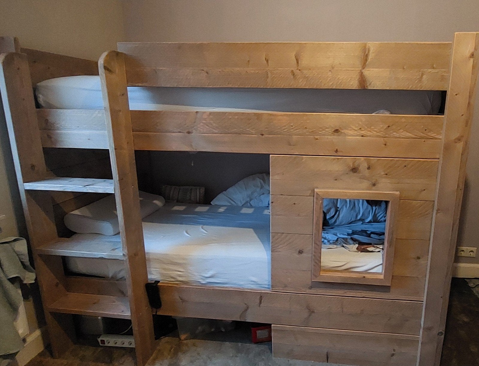 Stevig stapelbed steigerhout, Ophalen, Gebruikt, 90 cm, Eenpersoons