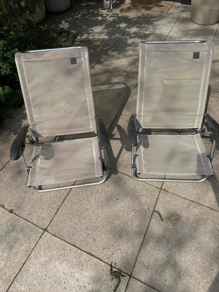 2x Defa campingstoelen beige - gebruikt en verstelbaar, Ophalen, Gebruikt, Campingstoel