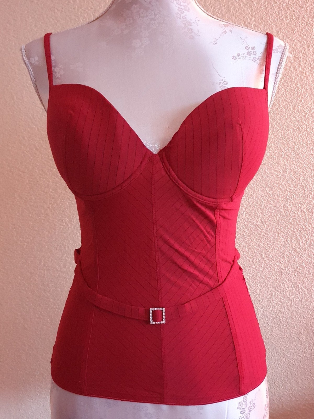 H&M Rood Zwart Gestreept Push-up Corset - 80B, H&M, Ophalen of Verzenden, Rood, Body of Korset