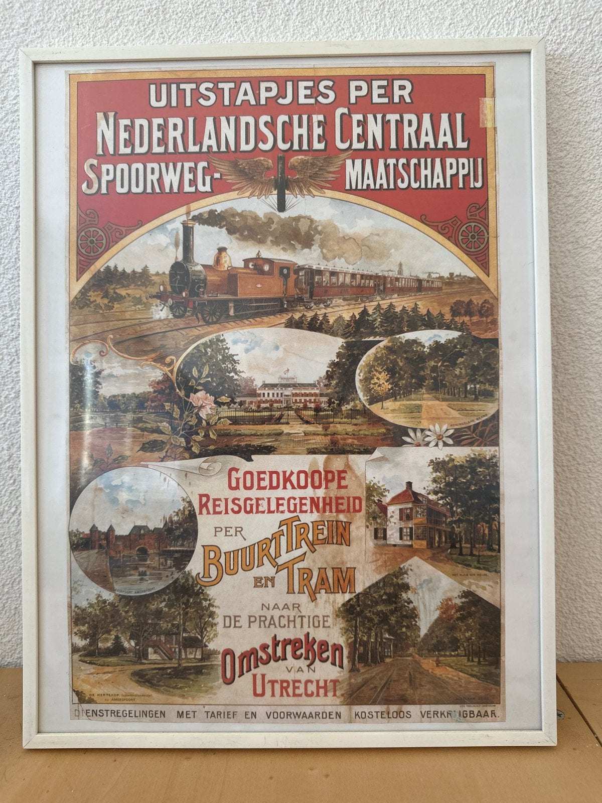 Vintage Poster: Uitstapjes per Nederlandsche Centraal Spoorw, Met lijst, Ophalen of Verzenden, A1 t/m A3, Overige onderwerpen