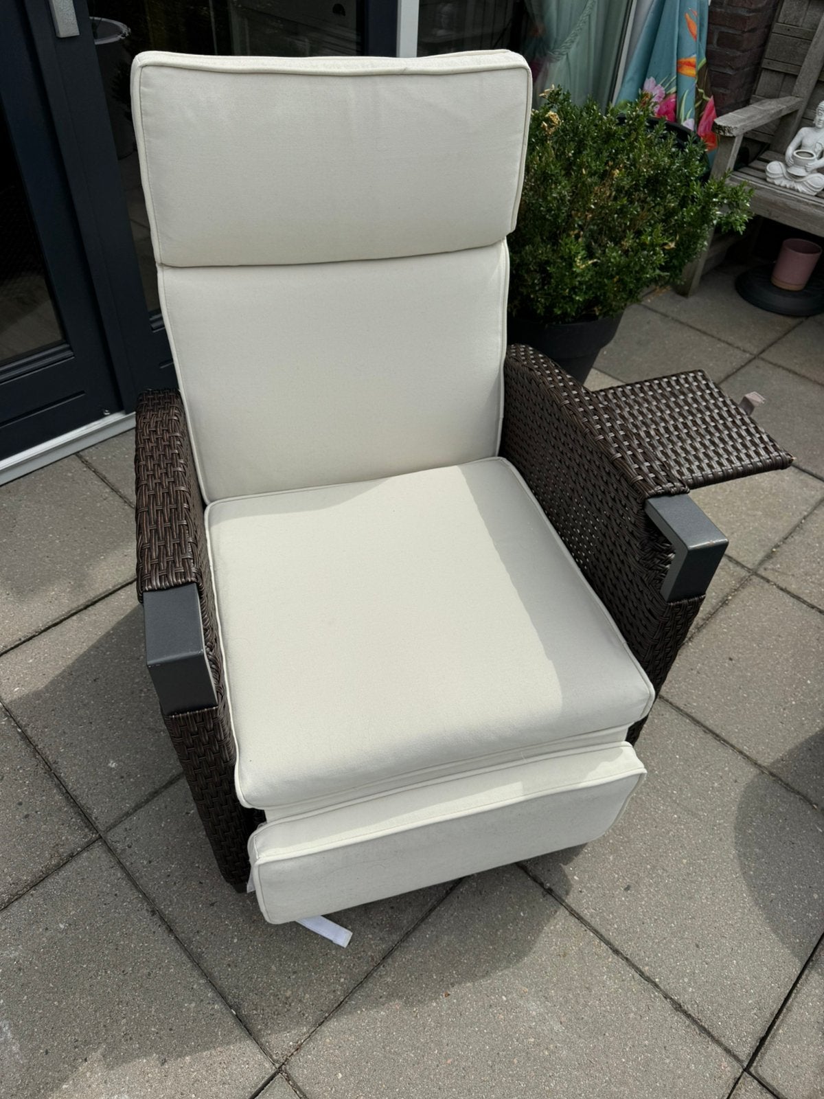 Ruime tuinstoel met rug en voetensteun Moet Weg, Tuin en Terras, Tuinstoelen, Ophalen, Nieuw, Wicker, Verstelbaar