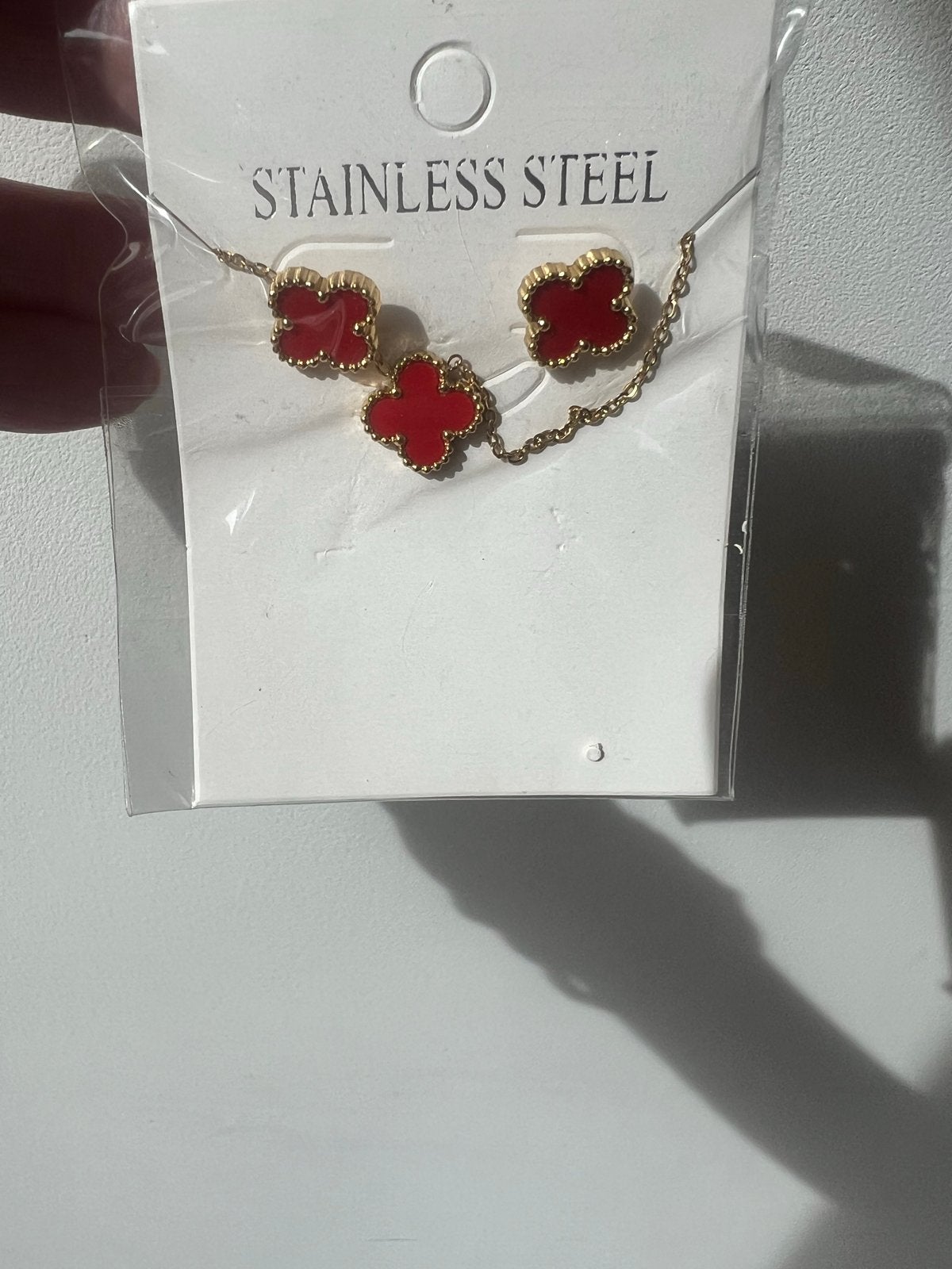 Rode ketting en oorbellen set - Cleef & Arpels stijl, Overige materialen, Hangers, Nieuw, Ophalen of Verzenden
