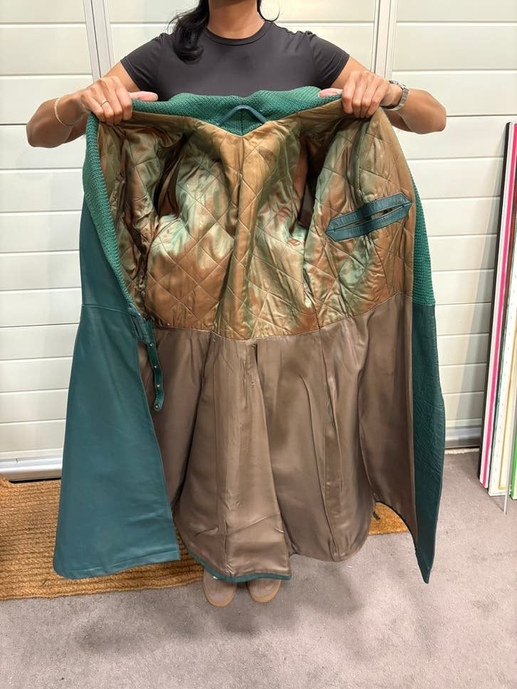 Leren dames design jas, Ophalen, Zo goed als nieuw, Maat 36 (S), Groen