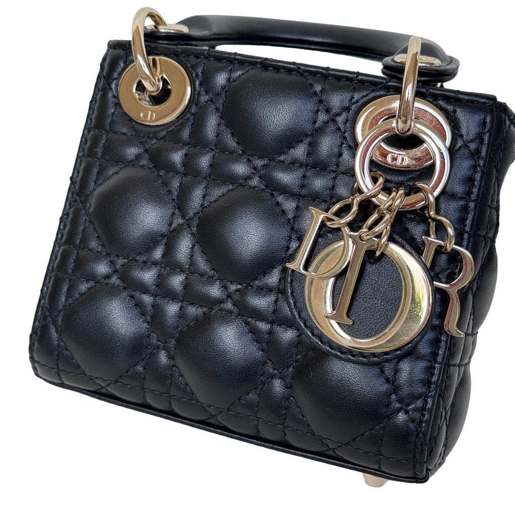 Dior lady micro crossbody zwart lamsleer tas cannage ghw image 2