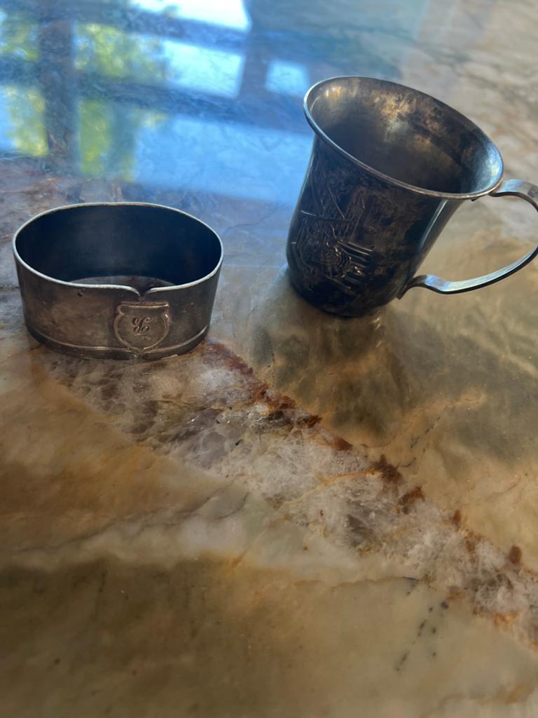 Antieke Beker en Servetring, Ophalen of Verzenden, Zilver